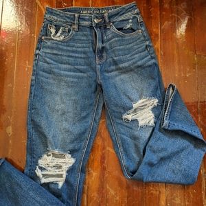 American Eagle Mom Straight Jeans Baggy Loose Size 2L High Waisted